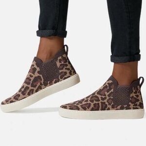 Rothy's Leopard Print Slip-On Ankle Booties in Brown and Cream